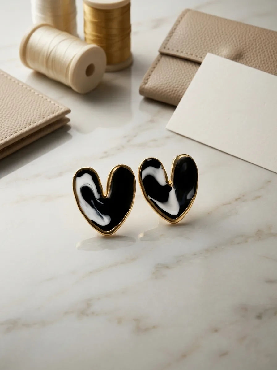 Blush Marble Heart Studs Earrings