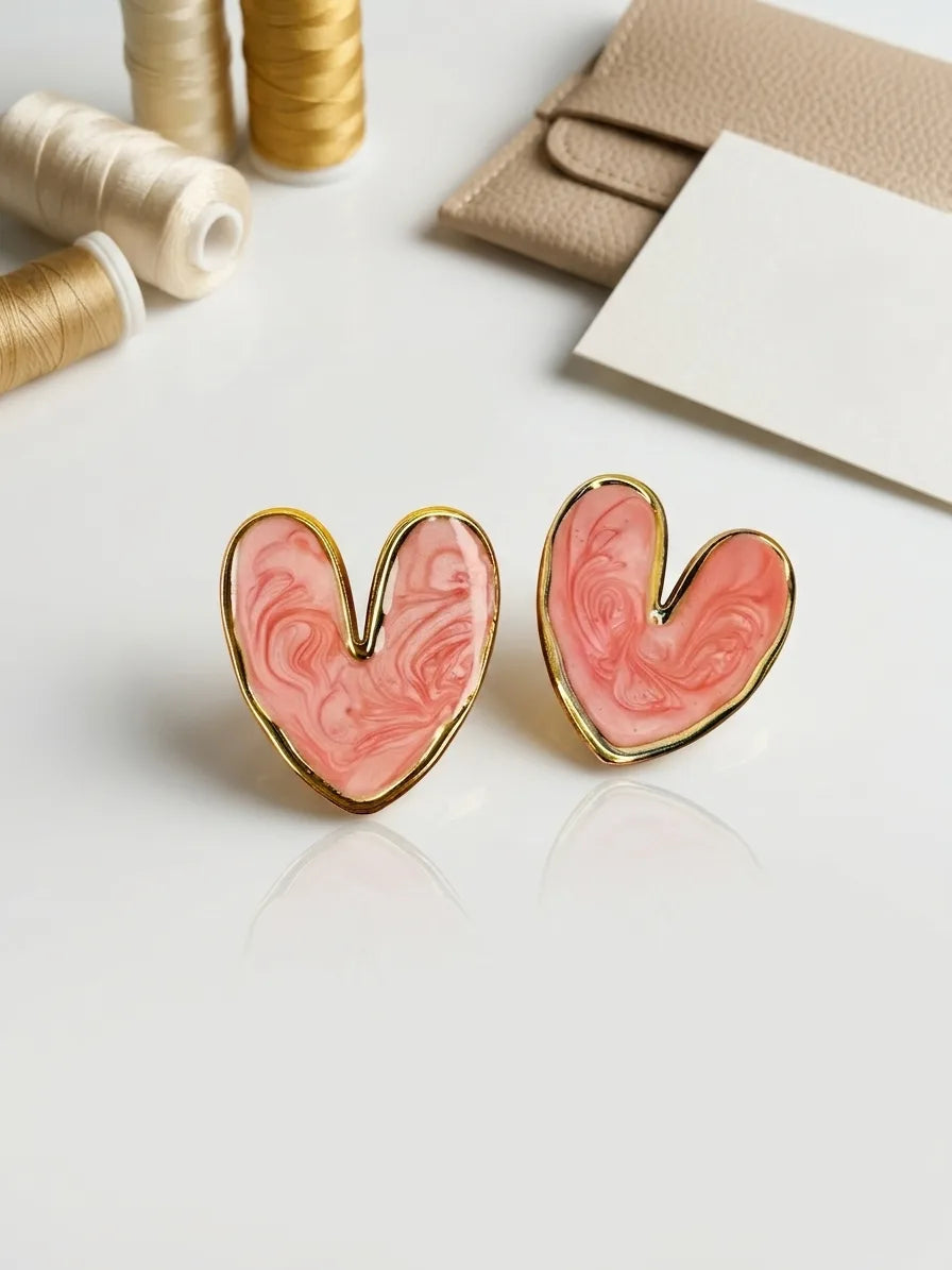 Blush Marble Heart Studs Earrings